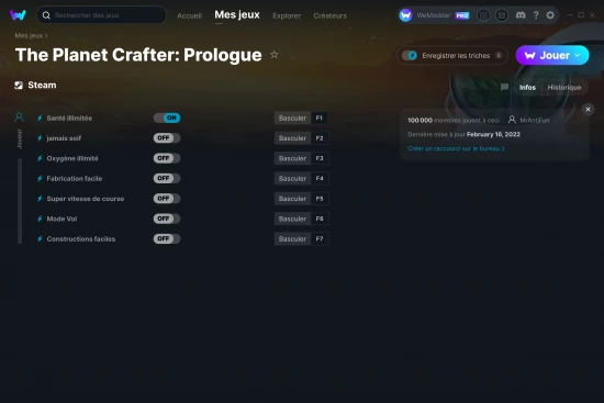 Capture d'écran de triches de The Planet Crafter: Prologue