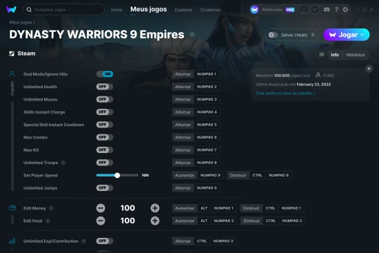 Captura de tela de cheats do DYNASTY WARRIORS 9 Empires