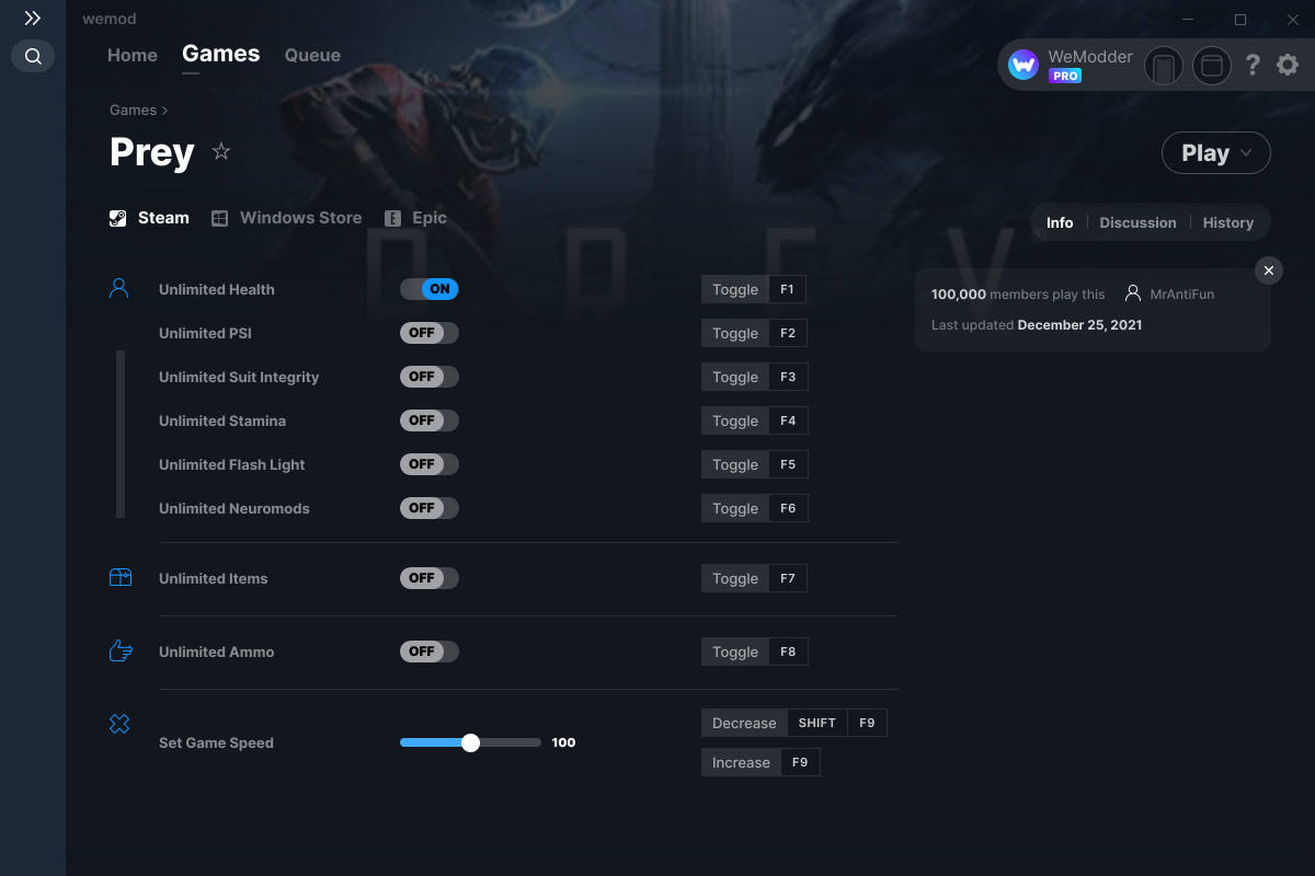 Prey Cheats and Trainer for Epic Games Trainers WeMod Community