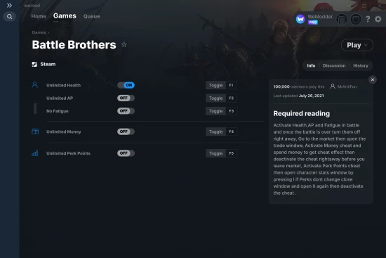 Battle Brothers cheats screenshot