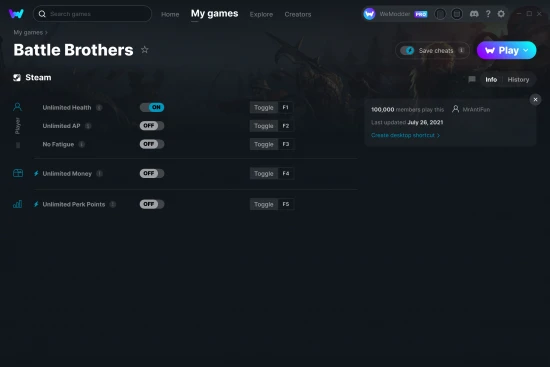 Battle Brothers cheats screenshot