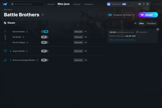 Capture d'écran de triches de Battle Brothers