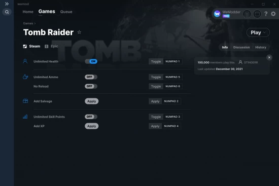 Tomb Raider cheats screenshot