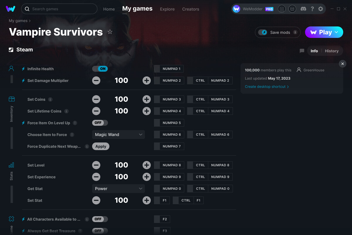 Vampire Survivors Cheats and Trainer for Steam - Trainers - WeMod Community
