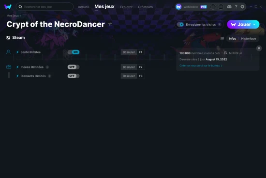 Capture d'écran de triches de Crypt of the NecroDancer
