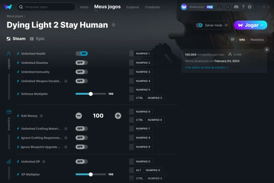 Captura de tela de cheats do Dying Light 2 Stay Human