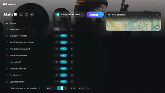 Capture d’écran des cheats pour Mafia III