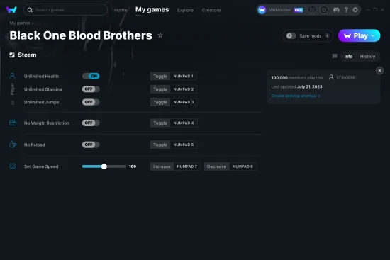 Black One Blood Brothers cheats screenshot