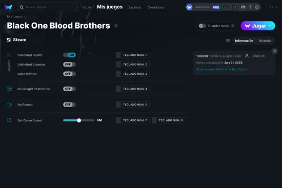 captura de pantalla de las trampas de Black One Blood Brothers