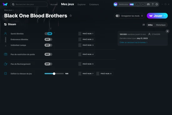 Capture d'écran de triches de Black One Blood Brothers