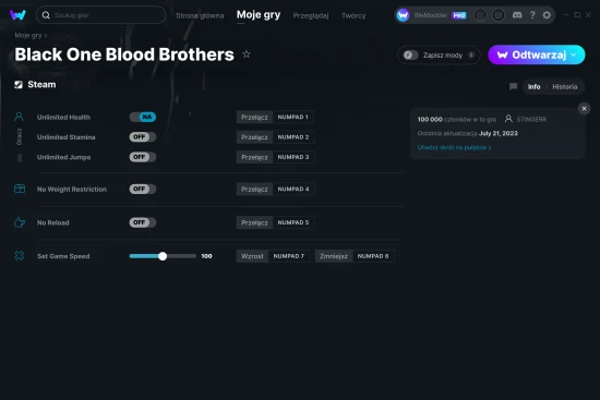 cheaty Black One Blood Brothers zrzut ekranu
