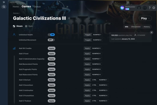 Galactic Civilizations III cheats screenshot