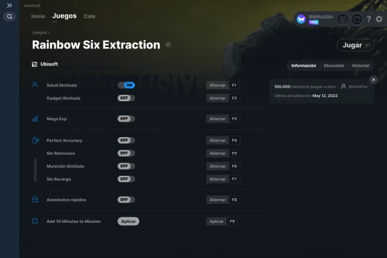 captura de pantalla de las trampas de Rainbow Six Extraction