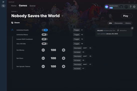 Nobody Saves the World cheats screenshot