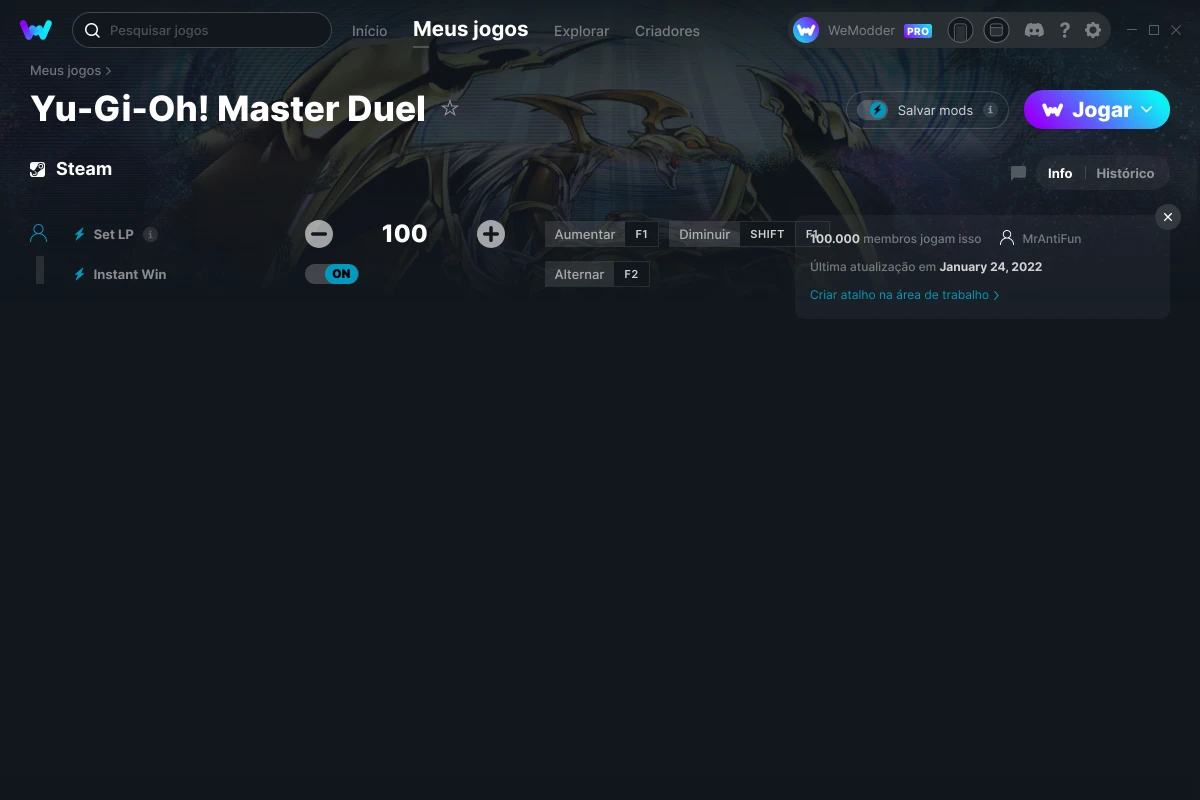 Captura de tela de cheats do Yu-Gi-Oh! Master Duel