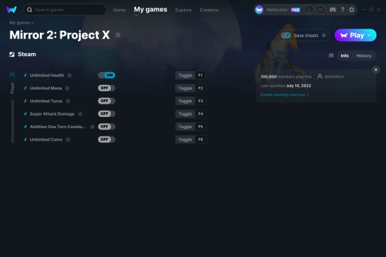 Mirror 2: Project X cheats screenshot