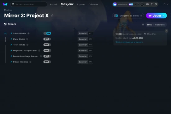 Capture d'écran de triches de Mirror 2: Project X