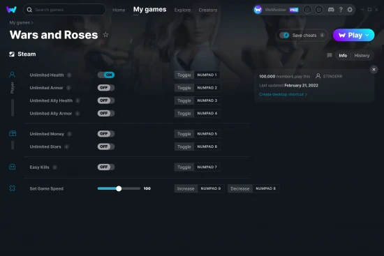 Wars and Roses cheats screenshot