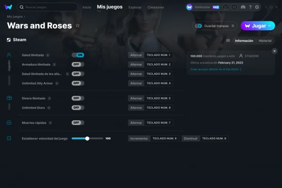 captura de pantalla de las trampas de Wars and Roses
