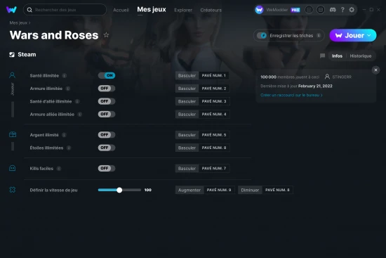 Capture d'écran de triches de Wars and Roses