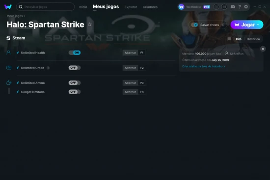 Captura de tela de cheats do Halo: Spartan Strike
