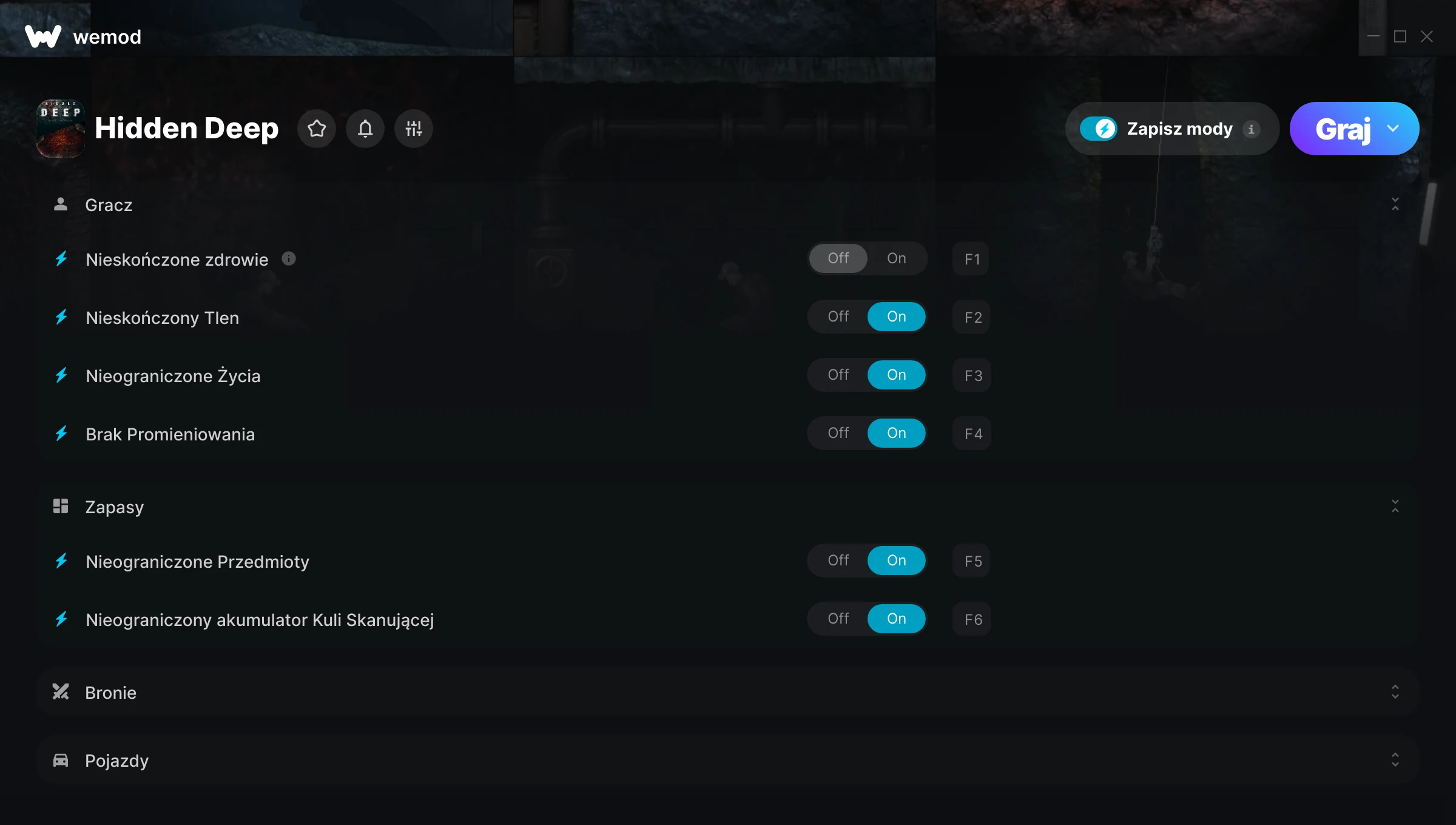Cheaty do Hidden Deep – zrzut ekranu