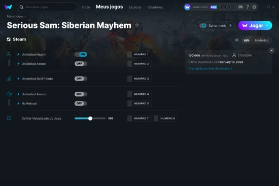 Captura de tela de cheats do Serious Sam: Siberian Mayhem