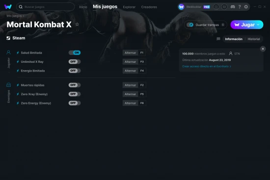captura de pantalla de las trampas de Mortal Kombat X