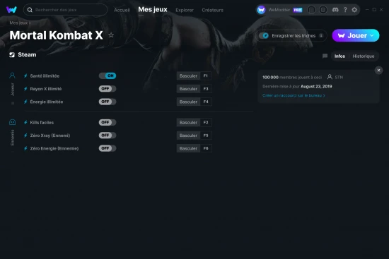 Capture d'écran de triches de Mortal Kombat X
