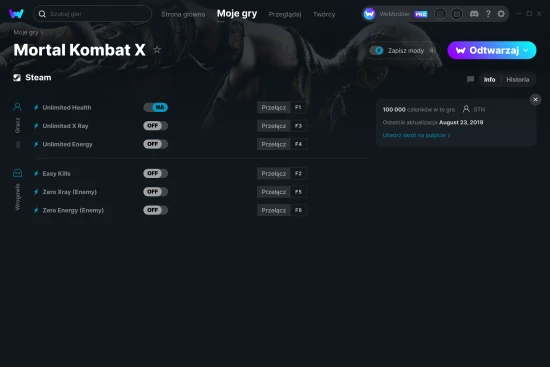 cheaty Mortal Kombat X zrzut ekranu