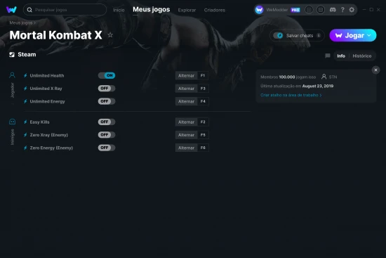 Captura de tela de cheats do Mortal Kombat X