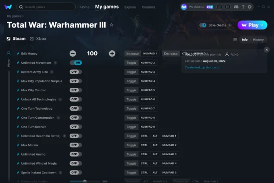 Total War: Warhammer III cheats screenshot