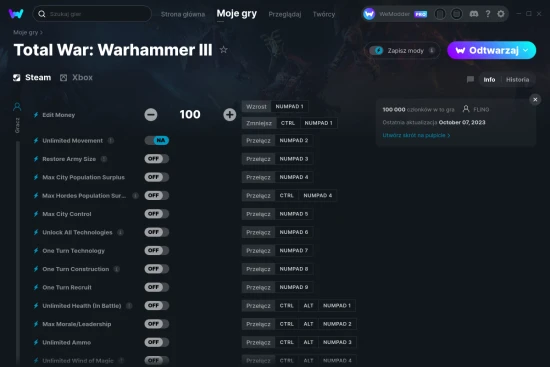 cheaty Total War: Warhammer III zrzut ekranu