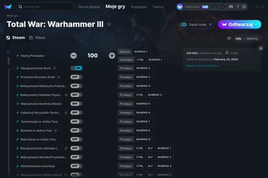 cheaty Total War: Warhammer III zrzut ekranu