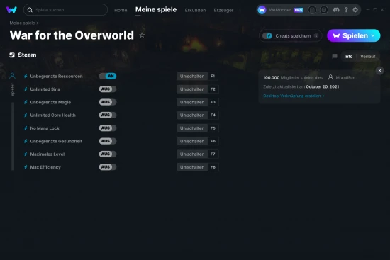War for the Overworld Cheats Screenshot