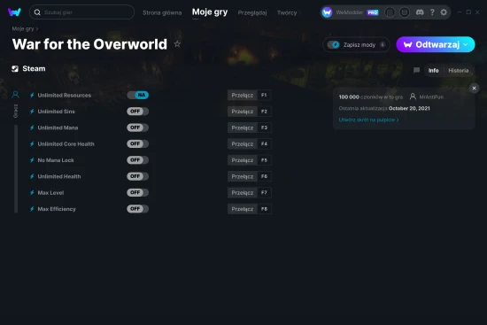 cheaty War for the Overworld zrzut ekranu