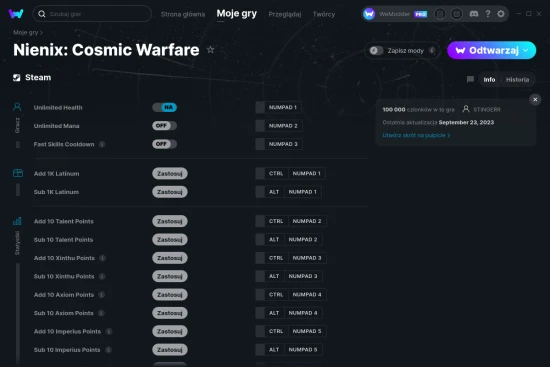 cheaty Nienix: Cosmic Warfare zrzut ekranu