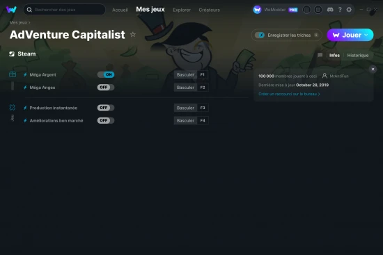 Capture d'écran de triches de AdVenture Capitalist