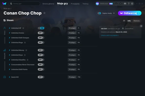 cheaty Conan Chop Chop zrzut ekranu
