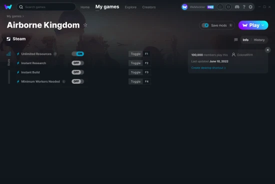 Airborne Kingdom cheats screenshot