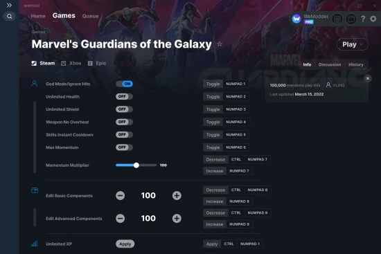 Marvel's Guardians of the Galaxy cheats screenshot