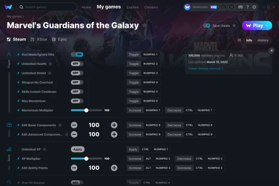 Marvel's Guardians of the Galaxy cheats screenshot