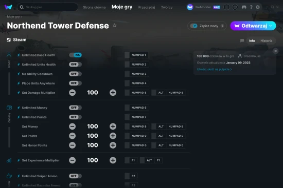 cheaty Northend Tower Defense zrzut ekranu