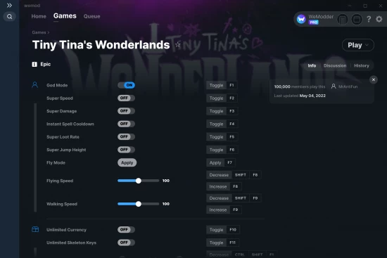 Tiny Tina's Wonderlands cheats screenshot