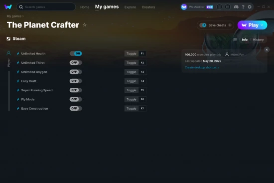 The Planet Crafter cheats screenshot