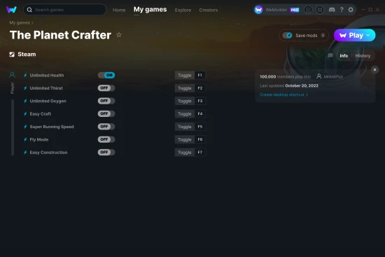 The Planet Crafter cheats screenshot