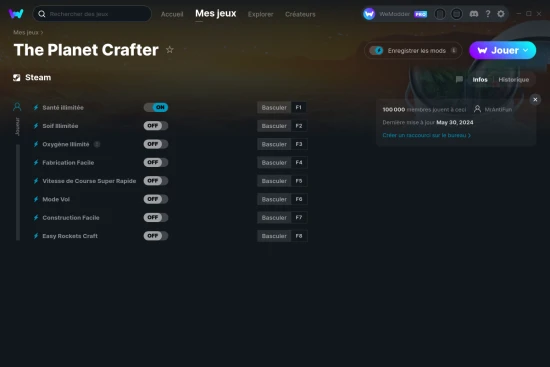 Capture d'écran de triches de The Planet Crafter