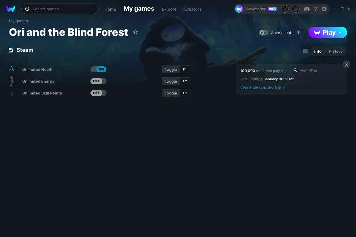 Ori and the Blind Forest cheats screenshot