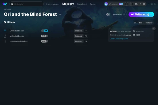 cheaty Ori and the Blind Forest zrzut ekranu