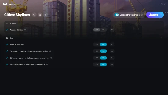 Capture d’écran des cheats pour Cities: Skylines